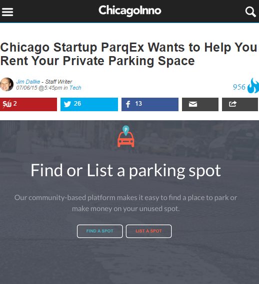ChicagoInno: Chicago Startup ParqEx Wants to Help You Rent Your Private Parking Space